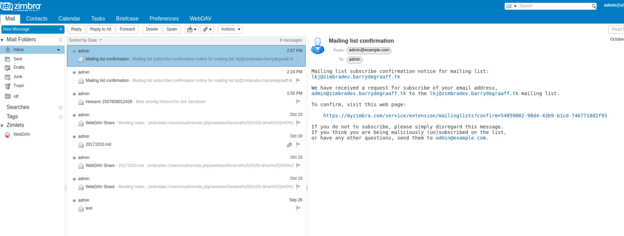 zimbra org zimbra mailing